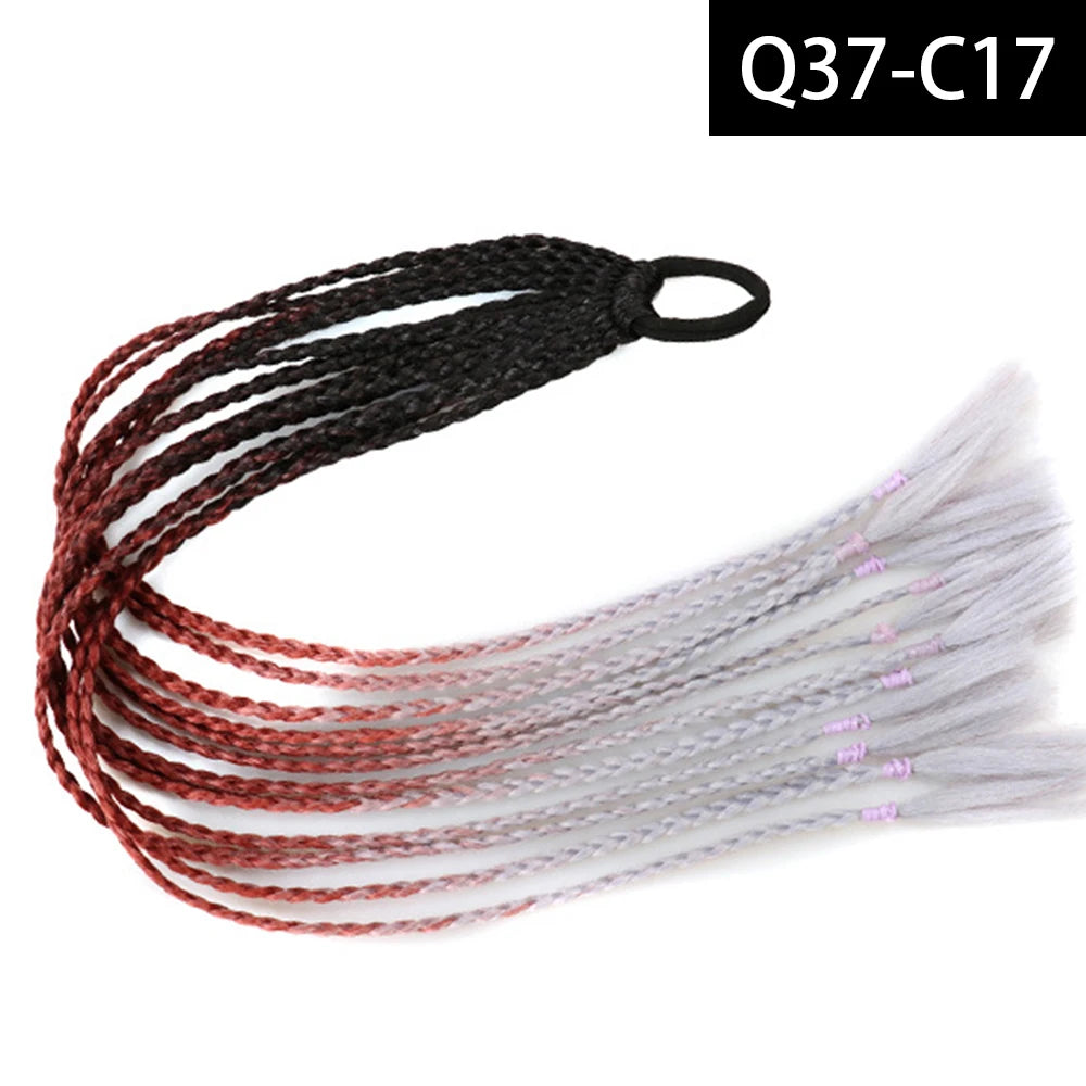 Synthetic Colored Braided Ponytail Hair Extension Rainbow Color Braids Pony Tail With Elastic Band Girl's Pigtail