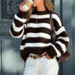Women Striped Fuzzy Knit Sweater Crew Neck Long Sleeve Oversized Pullover Y2K Vintage Casual Fall Winter Knit Top