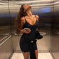 Lace Trim V Neck Spaghetti Strap Mini Dress Sexy Club Outfits Black Bodycon Dresses for Women