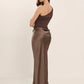 Satin Inclined Shoulder Sexy Maxi Dress Women Fashion Patchwork Sleeveless Backless Bodycon Evening Club Party Dress