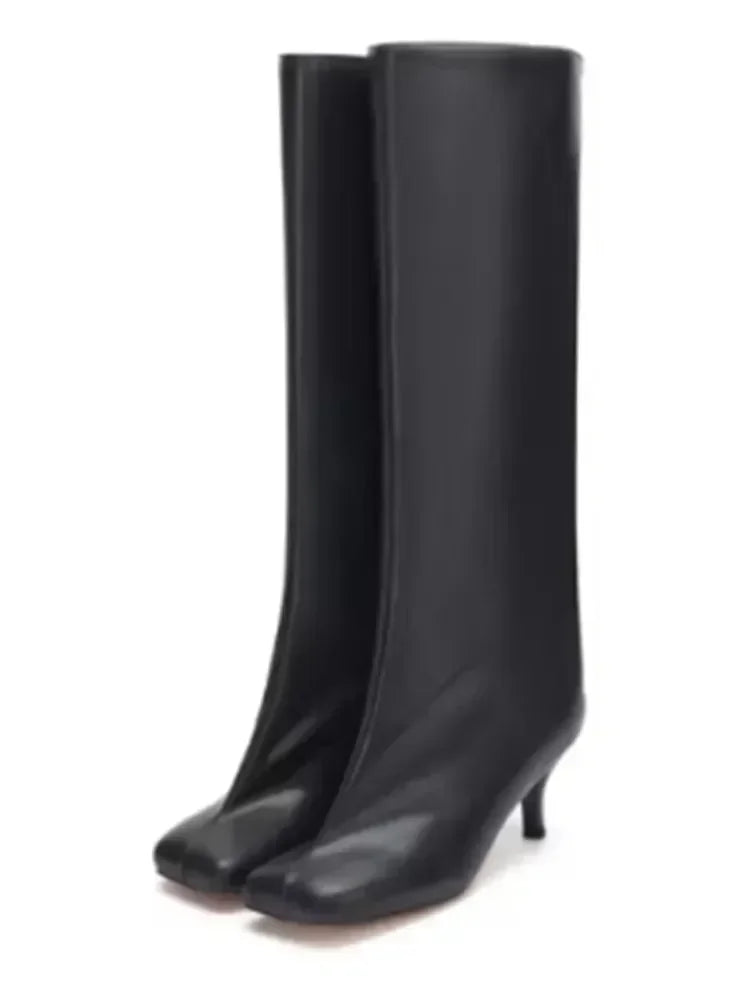 Autumn and Winter New 6cm Slim High Heels Knee High Women's Boots Round Toe Fashionable Women's Long Boots Knight Boots
