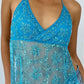 Women's Sequin Halter Tank Tops Sleeveless V-Neck Backless Slim Fit Sheer Mesh Vest Y2k Sparkle Club Party Rave Outfit