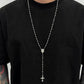 Stainless Steel Jesus Cross Pendant Necklace for Men, Long Chain, Bead Chain, Punk Jewelry, Christian, Hip Hop, 3 Styles