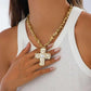 Retro Stylish Inlaid Imitation Pearl Cross Pendant Necklace Woman 2025 Hip Hop Unique Clavicle Chain Punk Party Jewelry