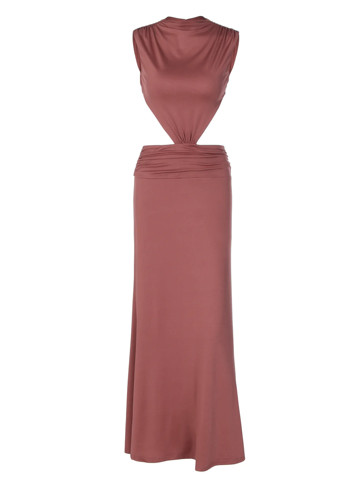 Cutout Backless Sexy Maxi Dress Women Elegant High Neck Sleeveless Ruched Bodycon Club Party Beach Long Dress Female