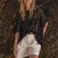 Women's Oversized Sequin Mesh T-Shirt Sheer Knit Half Sleeve Sparkly Blouse Casual Summer Beach Cover Up Top Party Club
