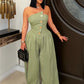 Metal Buttons Patchwork Wide-Leg Jumpsuit Women Summer Trend Strapless Zip Backless Street Fashion Classic Overalls