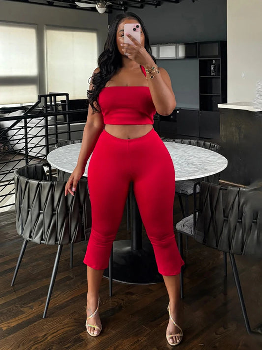 Casual Tracksuit 2 Piece Set Women Halter Backless Tank Tops+Skinny Peach Hip Pants Fashion Classic Sporty Outfits
