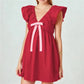 Women's Mini Dress Casual A Line Stylish Decorative Bow V Neck Flying Sleeve Dress for Spring Summer Sweet Girl Sundress