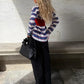 Trend Tops 2 Piece Set Women Fashion Simple Waist-Cinching Vest+Striped Print Full Sleeve T-Shirts Chic Street Tess