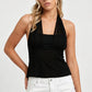 Y2K Women Halter Sleeveless Top Mesh Patchwork Ruched Bust Back Tie Slim Fit Camisole Summer Streetwear Party Clubwear