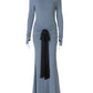 Long Sleeve Ruched Bow Sexy Maxi Dress For Women Autumn Fashion Patchwork O Neck Bodycon Club Party Long Dresses Female