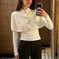 Stand Rib Collar Button Down Cropped Knit Cape For Women Dual Tone Slim Layering Short Knit Shawl Top Y2K Streetwear
