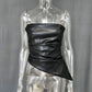 PU Leather Tube Top Sexy Women Summer Tanks 2025 Fashion Asymmetrical Strapless Backless Crop Tops