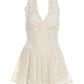 Jacquard Dress Women Halter v-Neck Backless Lace Skinny Folds Sleeveless Elegant Fashion Prom Party Chic Mini Bodycon