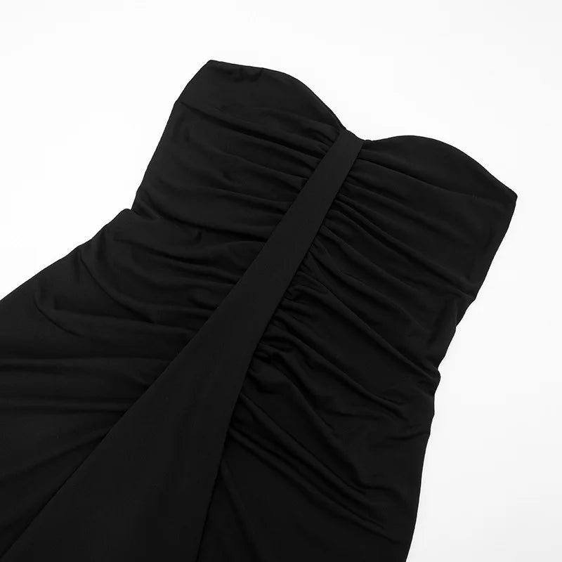 Strapless Ruched Long Maxi Dress for Woman Elegant Sexy Solid Evening Party Dresses Autumn 2025