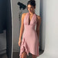 Sexy Deep V Neck Backless Midi Dress Flowy Elegant Pink Dresses 2025 Woman Clothes