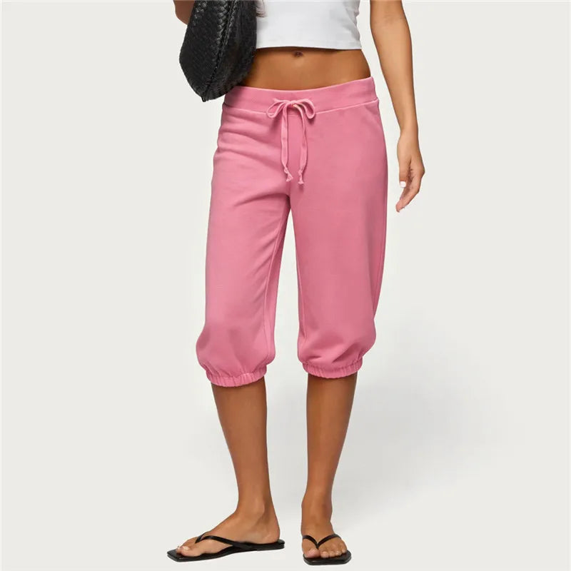 Women Low Waist Drawstring Capri Sweatpants Loose 3/4 Length Cropped Casual Pants Y2K Streetwear Daily Loungewear