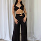 Heart Metal Patchwork 2 Piece Set Women Lace-Up Halter Low-Neck Crop Tops+Solid Wide-leg Pants Simple Casual Outfits
