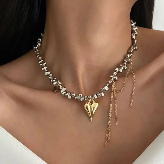 2025 Trendy Love Heart Pendant Necklace for Women Vintage Elegant Irregular CCB Beaded Choker Necklace Charm Jewelry