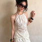 Sexy Hottie Backless Tank Top Women Trend Jacquard Patchwork Halter Sleeveless Ruched Stretch Chic Street Club Vest