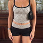 Leopard Print 2-Piece Set Women Low-Neck Backless Camisole+Patchwork Elastic Waist Short Street Classic Daily Suit