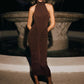 Turtleneck Backless Ruched Sexy Maxi Dress Women Brown Off-shoulder Backless Bodycon Club Party Long Dresses Female