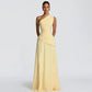 One Shoulder Backless Maxi Dress Brown Yellow Elegant Evening Gown Dresses Woman Wedding Party Attire