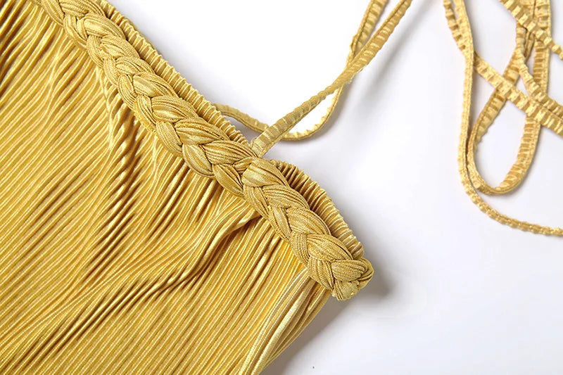 Spaghetti Strap A-line Short Dresses for Woman Clothing French Style Ladies Summer Dress Yellow