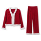 Christmas Women Velvet Santa Outfit 2 Pcs Set Fur Trim Crop Top Long Pants Holiday Party Costume Xmas Festive Loungewear