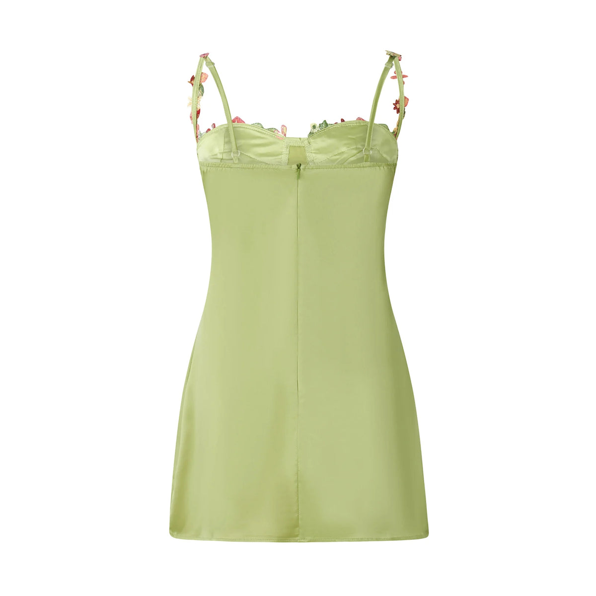 Women's Sexy Satin Party Club Dress 3D Flower Spaghetti Strap Low Cut Backless Mini Dress Slip Floral Trim Cami Dress