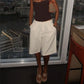 High Rise Pleated Bermuda Shorts Solid Wide Leg Suit Fabric Culottes Women Elegant Office Street Mid Calf Dress Shorts