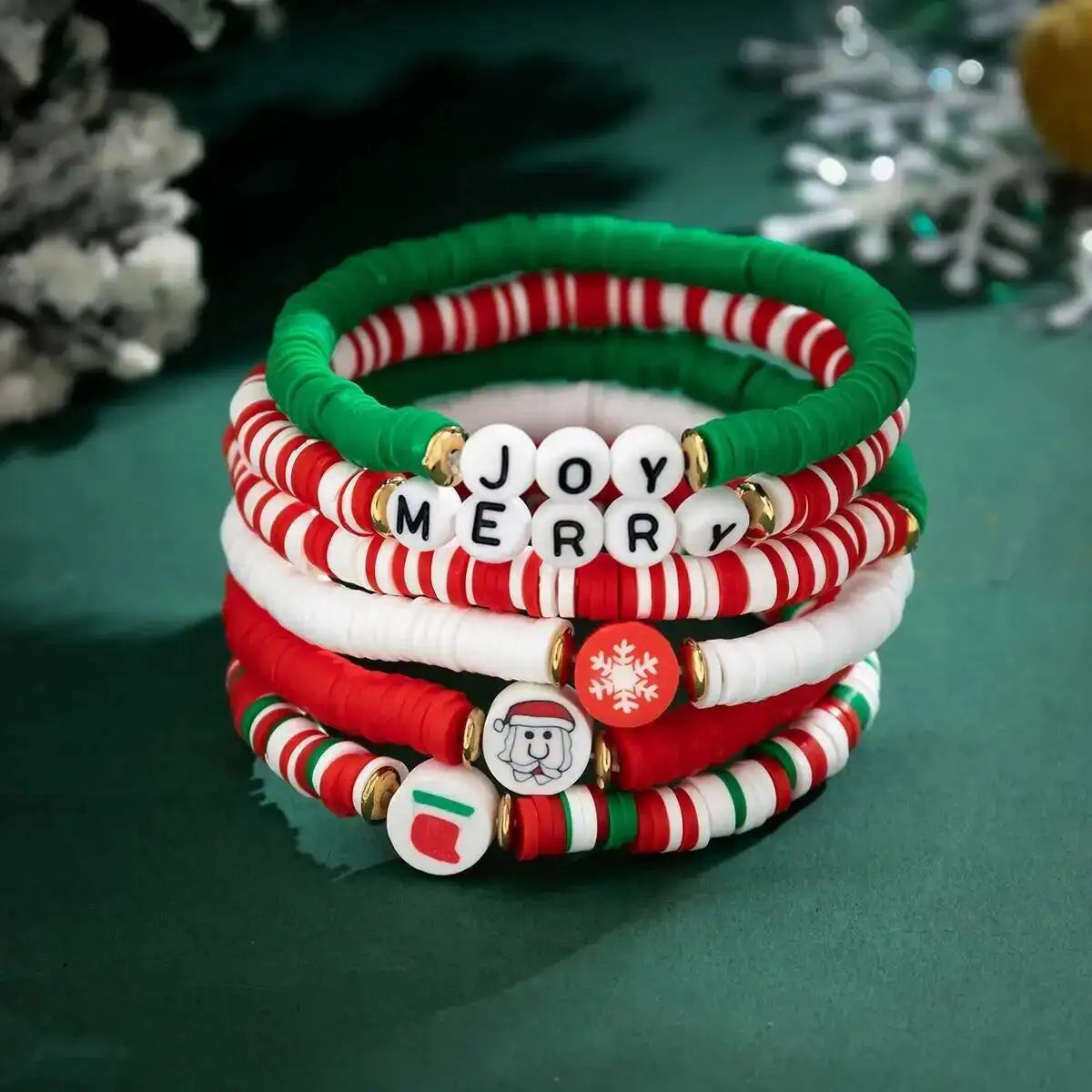 Christmas 6pcs/Set Y2K Colorful Soft Ceramic Bangles Fashion Handmade Elastic Bracelets Women's Couple Jewelry Gift Set