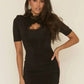 Women Polka Dot Sexy Mini Dress Lace Trim High Neck Cutout Long Sleeve Bodycon Short Dress Club Party Night Out Dresses