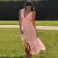 V-neck Sleeveless Long Dresses Chiffon Patchwork Pink French Style Elegant Dresses for Woman Clothing