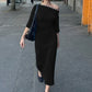 Off-shoulder Backless Sexy Maxi Dress Women Elegant Black Bodycon Ruched Split Party Club Long Dress Female Gown