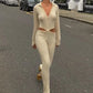 Button Ribbed Knitted Jumpsuit Two Piece Set Fall Winter Clothes Sexy White Long Sleeve Bodycon Jumpsuits