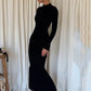 Black Long Sleeve Sexy Maxi Dress For Women Autumn Winter New O Neck Two Pocket Back Split Bodycon Long Dress Elegant