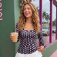 Women Square Neck Polka Dot Print Long Sleeve Top Slim Fit Stretchy Y2K Vintage Casual Basic Tee Blouse Daily Wear