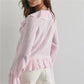 Y2K Retro Raw Fringe Ruffle Crop Blouse Women Crinkled Texture V Neck Tie Front Flare Long Sleeve Casual Street Shirts