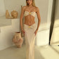 Starfish Decoration 2 Piece Set Women Lace-Up Backless Strapless Tops+Ruche Long Skirts Vacation Beach Party Outfits