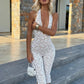 Summer Lace Sexy Jumpsuit Women Playsuit Elegant Halter V Neck Sleeveless Backless Skinny Beach Club Party Jumpsuit