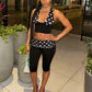 Trend Hottie 2 Piece Set Women Polka Dot Print Patchwork Halter Backless Vest+Ruched Capri Pants Fashion Streetwear