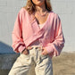 Solid Cross Front Wrap Cropped Sweatshirt Women Off Shoulder Baggy Long Sleeve Loose Crop Pullover Y2K Street Casual Top