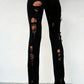 Knit Irregular Ripped Pants Women Autumn Trend Fashion Sexy Hottie Wild Solid Hip-Hop Street Clubwear Skinny Bottom