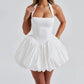 Women Fashion Cocktail Mini Dress Solid/Dots Print Halter Neck Bubble Dress Tie Up A Line Dress Sexy Corset Club Dresses