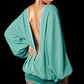 Slim Ruched Mini Dress Woman Sexy Backless Autumn Trend Single-Breasted Design Full Sleeve Peach Hip Elegant Bodycon