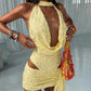 Sequins Patchwork 2 Piece Set Woman Summer Trend Swing Collar Sleeveless Bodysuits+Mini Skirts Beach Party Style Suit