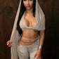 Sexy Hooded Shawl Patchwork Irregular Shape Low-Neck Crop Tops+Cross Badnaeg Skinny Peach Hip Shorts Wild Style Suits