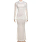 Mesh Patchwork Long Sleeve Maxi Dress White Elegant Dresses for Woman for Party Evening Gown Fall Winter 2025